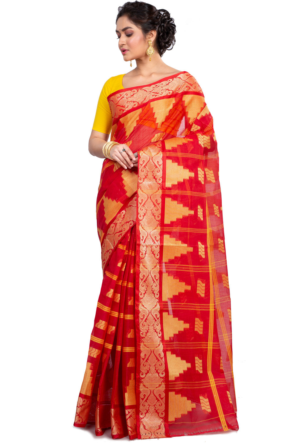 Red Pure Cotton Kamala Desiging Tant Saree (899)